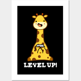 Level Up Cute Giraffe Pun Posters and Art